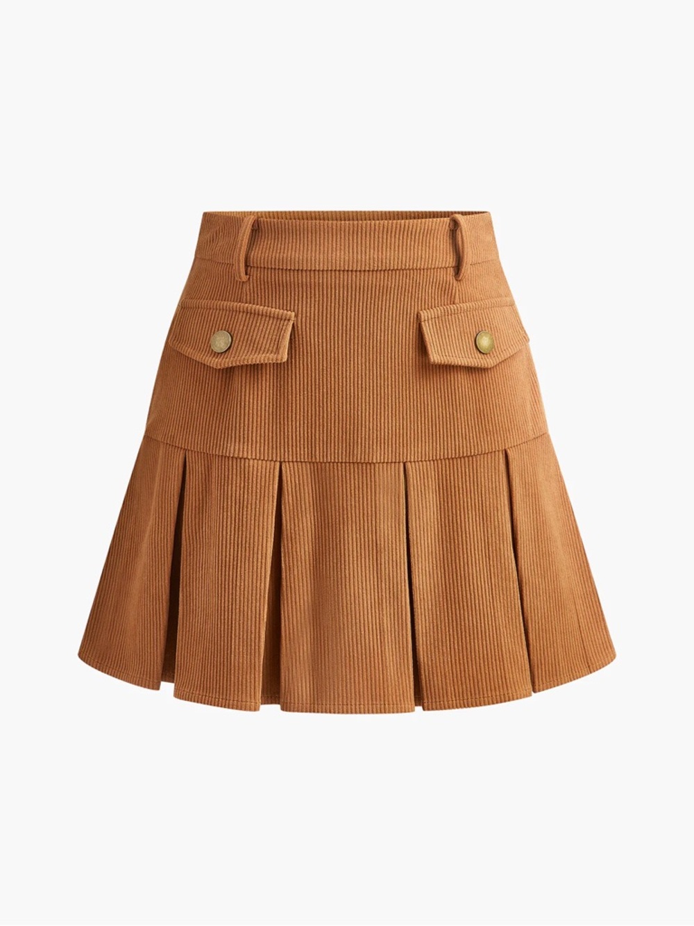 Commense Corduroy Pleated Mini Skirt